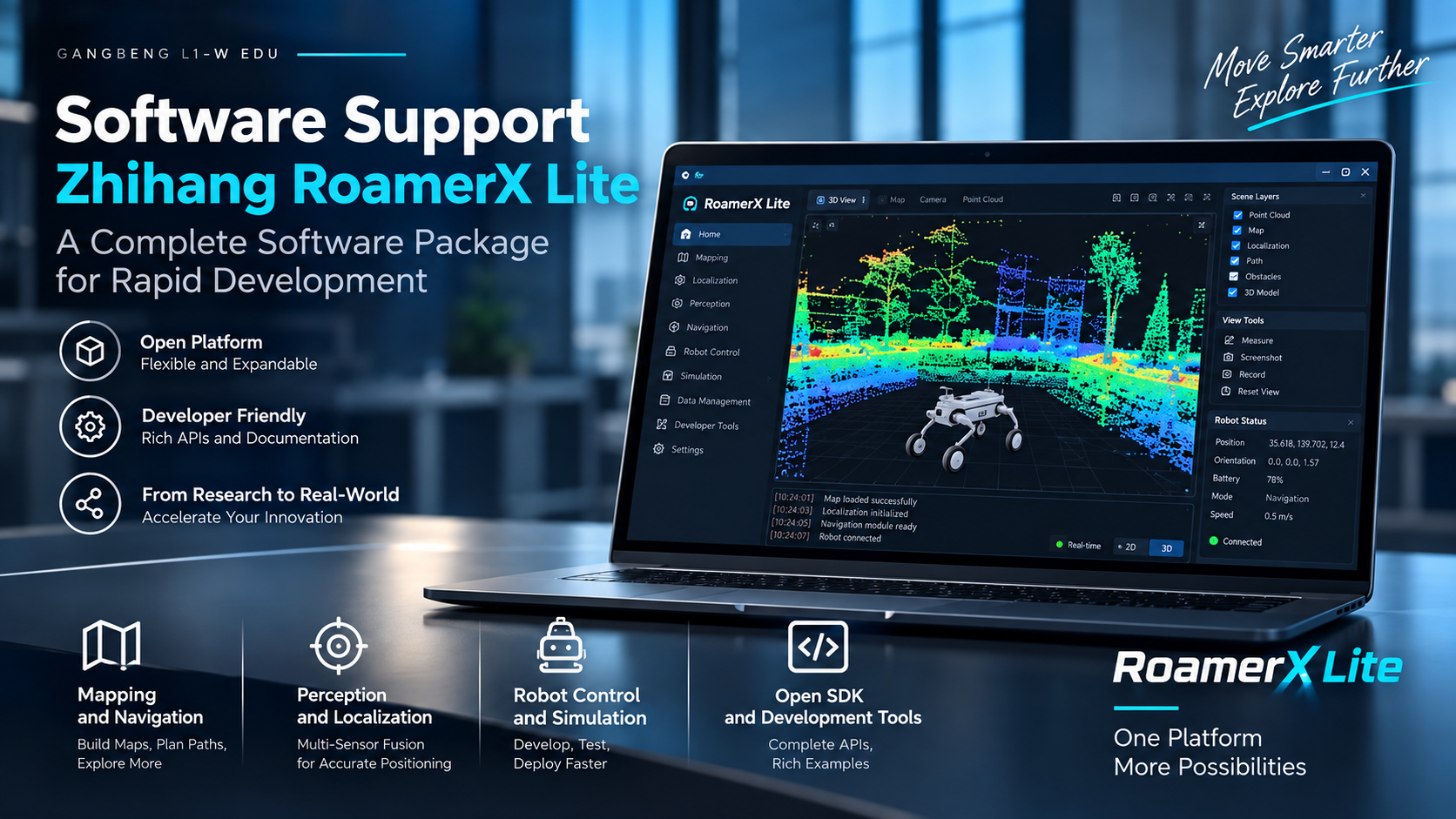 Zhihang RoamerX Lite mapping, navigation, localization, simulation, and development software